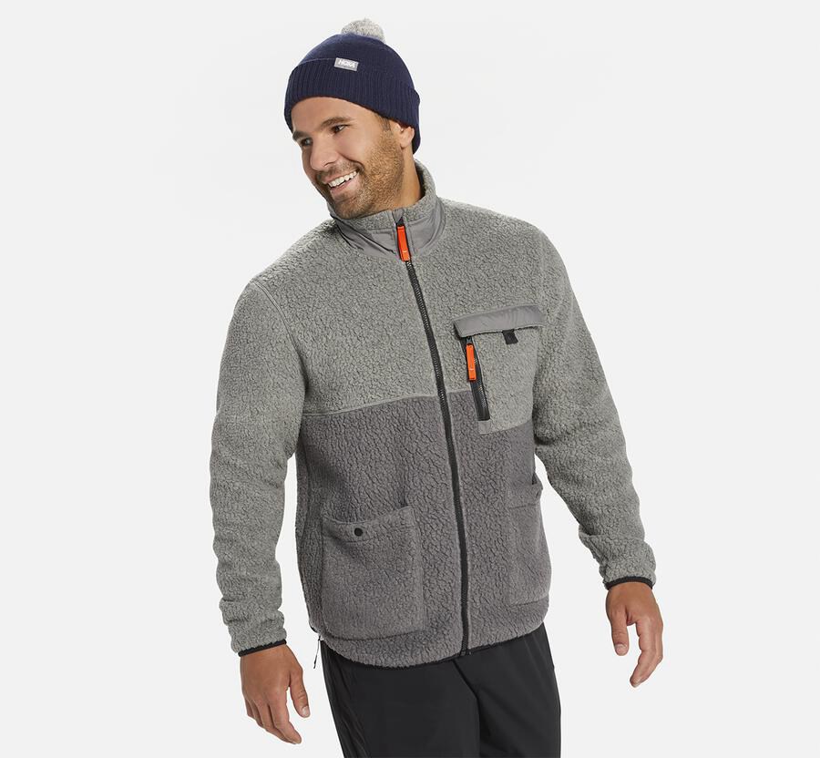 Jackets Mens - Hoka One One Fleece Sky - Grey - VCKXUPQ-37